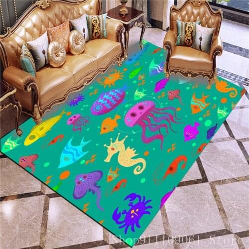 Marine Organism Print Carpet Cartoon Animals Mat Home Textile Carpet Kitchen Doorway Floor Carpet Outdoor Door Rectangle Rugs
