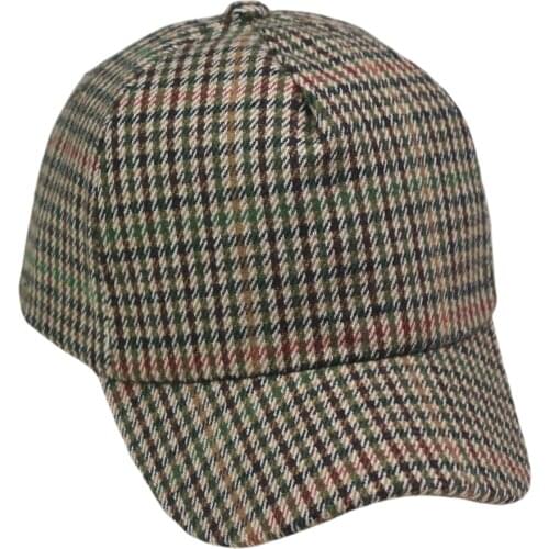 Vintage Style Tweed Mens Cap Old School Baseball Cap Fathers Plaid Hats Dark Grey Adjustable