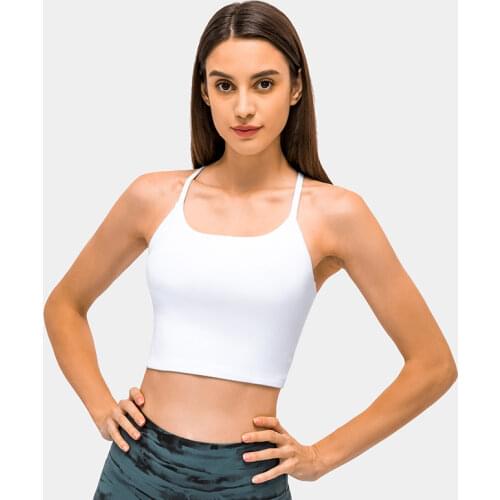 Spaghetti Straps Padded Yoga Crop Top For Women Racerback Camisole Longline Sports Bra Sleeveless Workout Running Shirts