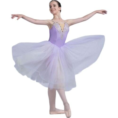 All For Dance 2019 New Violet Spandex Boidce With Doiamends Ballet Dance Long Dress For Girls/Women Stage Performance Dance Wear