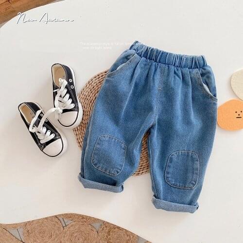Autumn Girls Denim Jeans High Waist Children Kids Vintage Patchwork Loose Pants Casual Straight Trousers