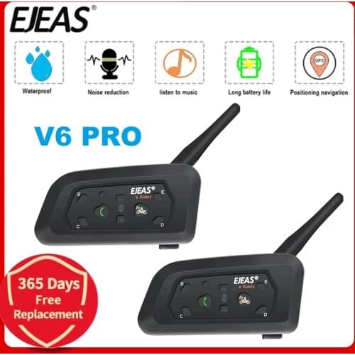 EJEAS V6 Pro Bluetooth Motorcycle Communicator Helmet Intercom 850mAh Moto Headset With Mic 1200m Interphone For 6 Riders