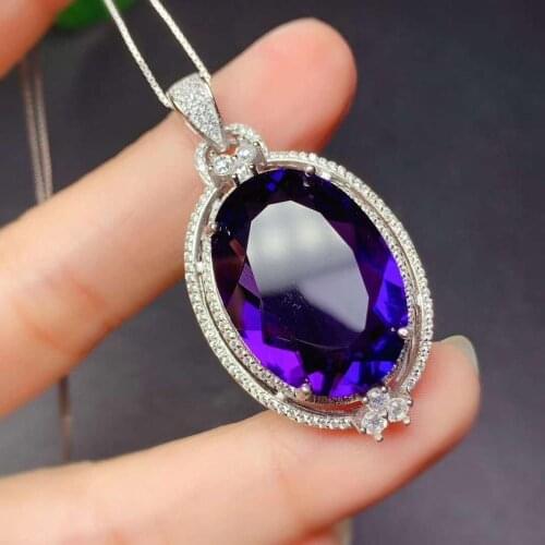 Amethyst Pendant Natural Real Amethyst necklace Solid S925 Sterling Silver For Women Colour Gem Stone Fine Jewelry