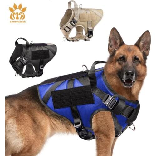 Tactical Dog Harness Military Padded Hunting Training Pet Vest Durable Three-layer Material 1680D Oxford Nylon Fabric & Velcro