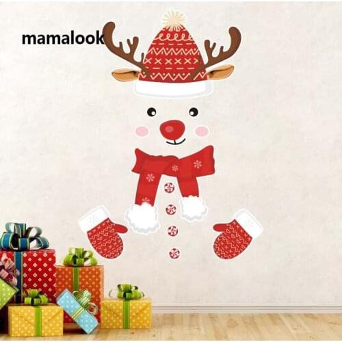 Christmas Cartoon Kids Room Door Sticker PVC Decorative Sticker Elk Snowman Fridge Wall Decal Holiday Party Decoration