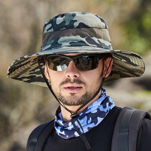 Foldable Fishermans Cap Sunshade Camouflage Beach Hat Casual Round Brimmed Mesh Hat For Outdoor Travel Mountaineering Fishing