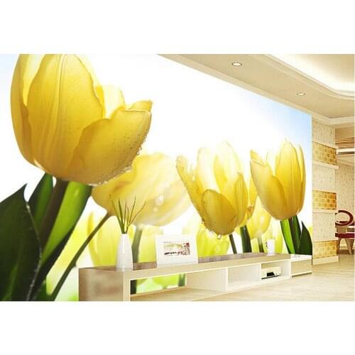 Modern living room wallpapers Yellow tulip flower TV backdrop wall papers home decor designers