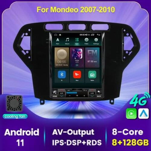 9.7''Cooling Fan Android 11 6+128G Car Radio Stereo Video Player Navigation GPS For Ford Mondeo MK4 2007-2010 carplay+Auto DSP