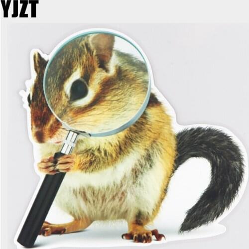 YJZT 17.4×16.6CM Chipmunk Holding A Magnifying Glass Creative Cartoon Car Sticker Accessories 21A-1002