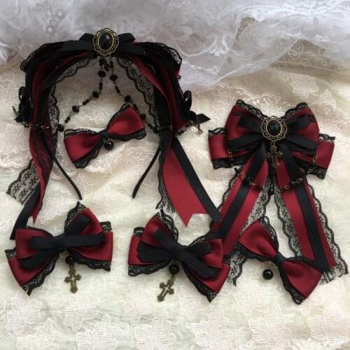 Chateau night Handmade Wine red Dark Black Series Lolita Hairpin KC Headband Cosplay headdress Gothic Womens Hair Ornaments