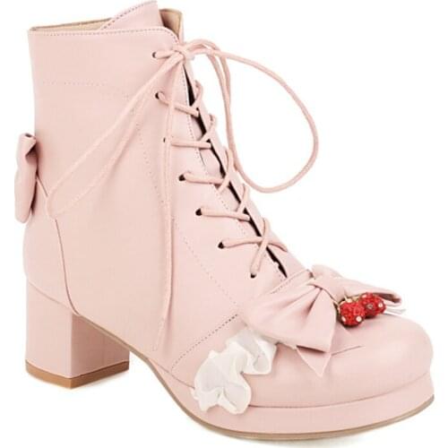 Autumn Winter Girls Lolita Ankle Boots Warm Inner Shoes Round Toe Platform Med Heel Women Snow Boots Femme JK Cosplay Party Wear