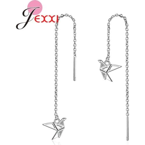 Minimalism 925 Sterling Silver Original Metal Flying Bird Thread Earrings for Women Best Gift Party Wedding Brincos Ear Jewelry