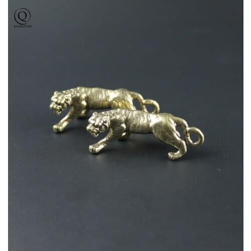 Brass Zodiac Tiger Animal Keychain Copper Shouting Beast Car Keyring Handmade Craft Bronze Forest King Bag Hanging Pendant Gifts