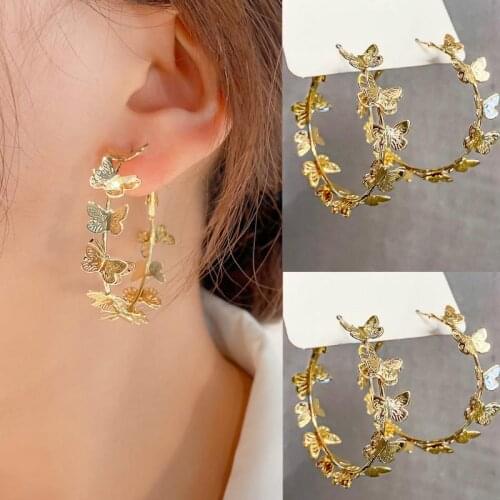 Gold Butterfly Big Hoop Earring Crystal Circle Earrings for Women Girls Rhinestone Round Earring Jewelry Valentines Day Gift