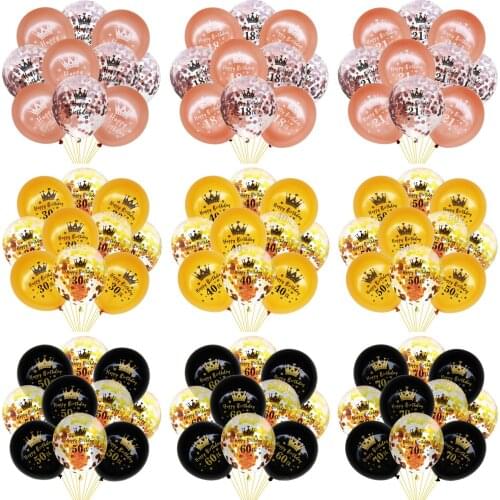 10pcs Black Gold 30th 40th 50th 60th Birthday Party Confetti Ballons Number Balloon Adult Birthday Party Ballons Decoration