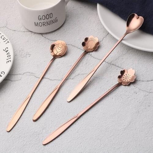 4PCS Coffee Mixing Spoon Long Handle ice cream dessert spoon Stainless Steel Vintage Teaspoons Drink Tableware