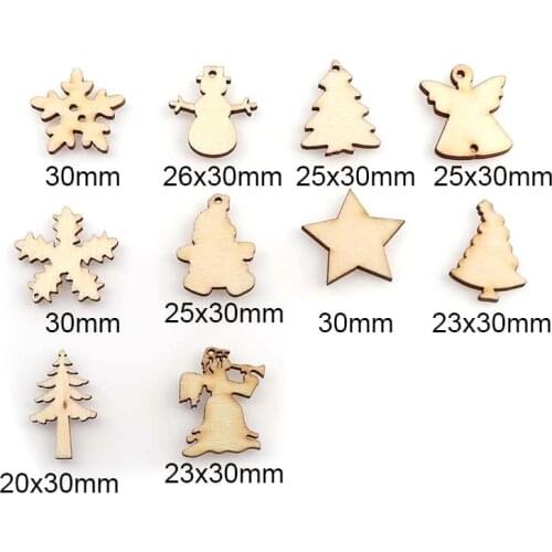 50Pcs DIY Wooden Mixed style Christmas green decorative Embellishments Crafts Scrapbooking Supplies Hand-made Graffiti Buttons
