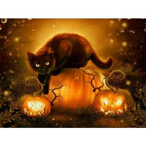 5D DIY Diamond Painting Animal Kitten Pumpkin Diamond Mosaic Sticker Embroidery Home Decor Pattern Handmade Halloween Gift