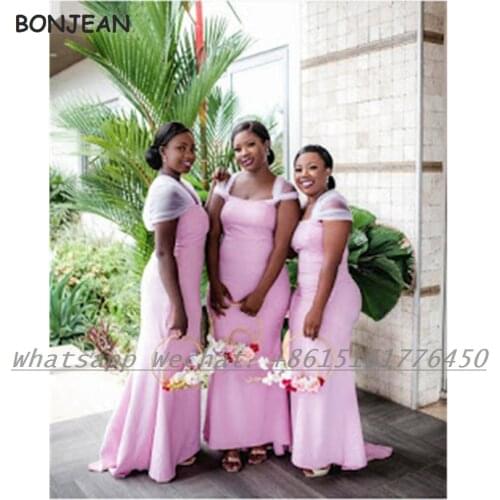 African Pink Bridesmaid Dresses 2021 Off-The-Shoulder Elastic Satin Mermaid Bridesmaid Dress Plus Size for Women Wedding