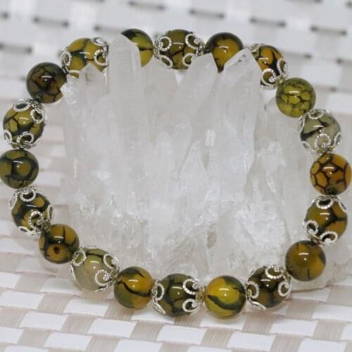 Free shipping vintage fashion natural yellow dragon veins elegant strand bracelet for women 8mm stone beads jewelry 7.5inchB2040