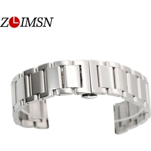 ZLIMSN Stainless Steel Bracelet Watch Bands Silver Black 20 22 24mm Replacement Flat End Butterfly Buckle Soild Links
