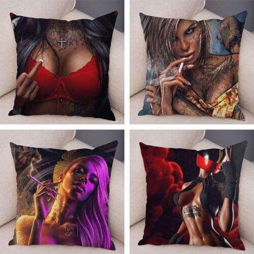 Dark Goth Tattoo Beautiful Sexy Girl Pillow Case Decor Cushion Cover for Sofa Car Home Pillowcase 45x45cm Plush Pliiows Covers