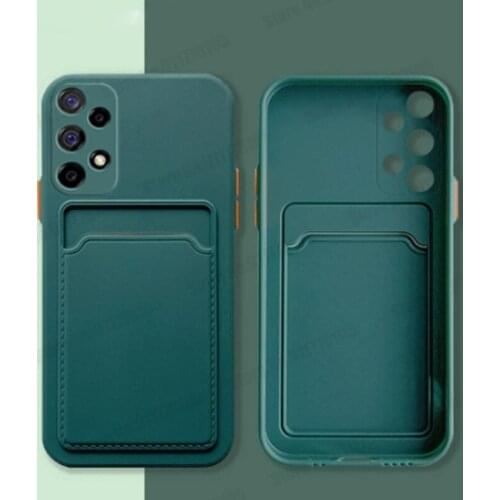 Candy Color Liquid Silicone Card Holder Phone Case For Samsung Galaxy A52 A82 Quantum 2 F62 M62 S21 Ultra Shockproof Back Cover