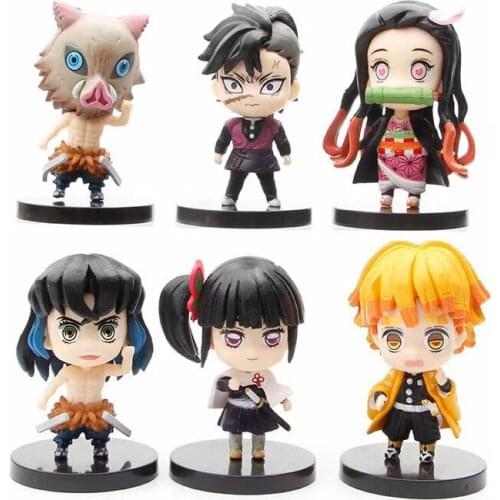 6pcs/set Demon Slayer Anime Figures Tsuyuri Kanawo Agatsuma Zenitsu Hashibira Inosuke Kamado Tanjirou Figure PVC Models Toys