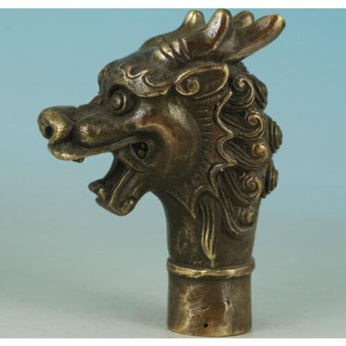 China Asian Bronze Hand Carved Dragon Statue Walking Stick Head decoration bronze factory outlets copper