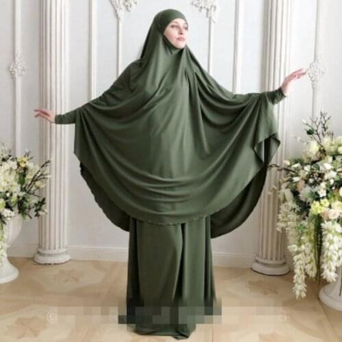 Ramadan 2Pcs Muslim Prayer Garment Abaya Set Women Niqab Burka Saudi Arabia Hijab Long Khimar Ramadan Jilbab Skirts Worship Robe