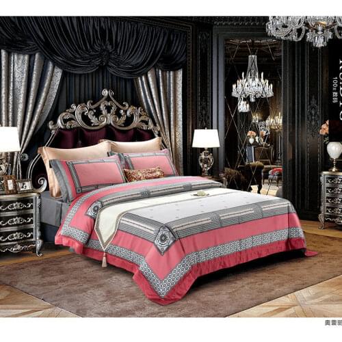 100S High density Bedding Sets Pink Audrey Home Textile Bedding Egyptian cotton Bed linen Bed Circular pattern Duvet Cover Sheet