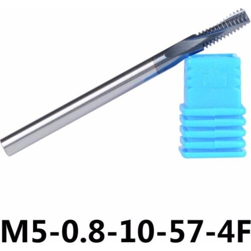Carbide thread end mills 1pc/M5-0.8-10-57-4F thread mills, thread milling cutter with TIALN coating For Metric 0.8mm Pitch