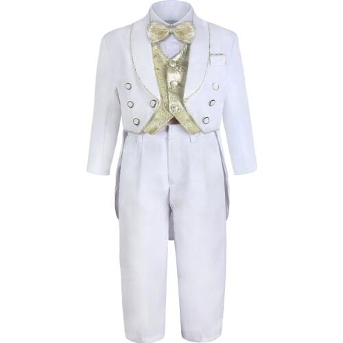 Baby Boy Christening Baptism Tuxedo Toddler Wedding Ceremony Blessing Suit Infant Winter Formal Gentleman Outfit 5 Pcs