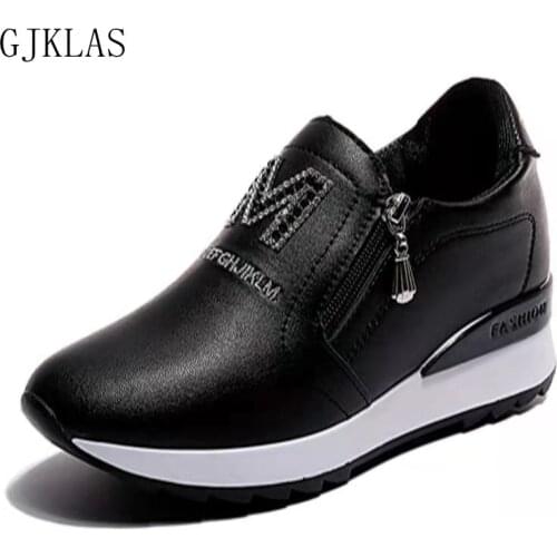Sneakers Women Wedge Shoes Slip on Platforms Sport Shoes for Women Pu Leather Casual Shoes Black White Chunky Sneakers Femme