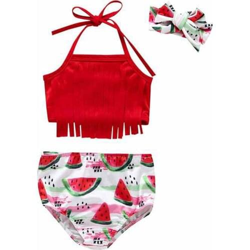 Newborn Baby Kids Girls Swimsuit Swimming Set Bikini Summer Tops+Short+Headband Vacation Clothes Beach Bikini Swimsuit