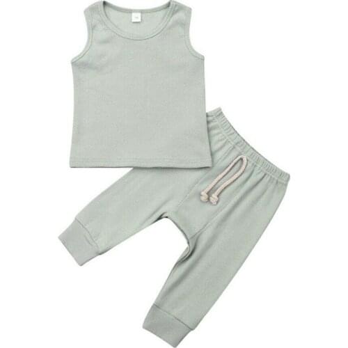 Summer Newborn Kid Baby Girl Clothes Sleeveless Solid Top T-shirt+Long Pants Outfit Clothes 2pcs Set