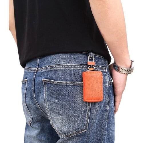 Fashion leather mens car key bag waist padlock bag wild personality solid color portable zipper small exquisite accessories