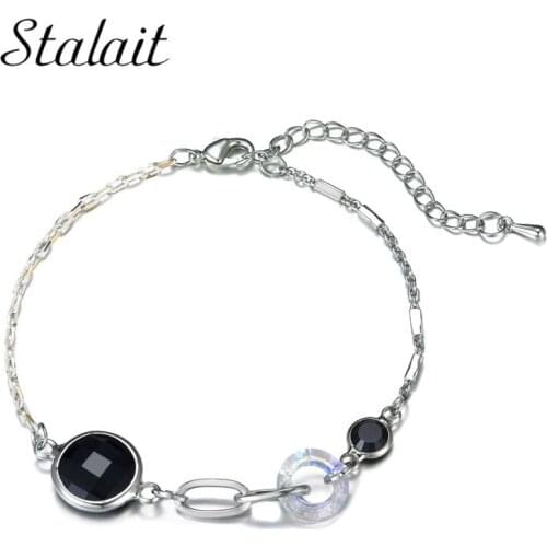 Fashion Black Crystal Friendship Bracelets Cutting Glass Long Beads Charms Clear Circle Bracelet Gifts For Women Accessories