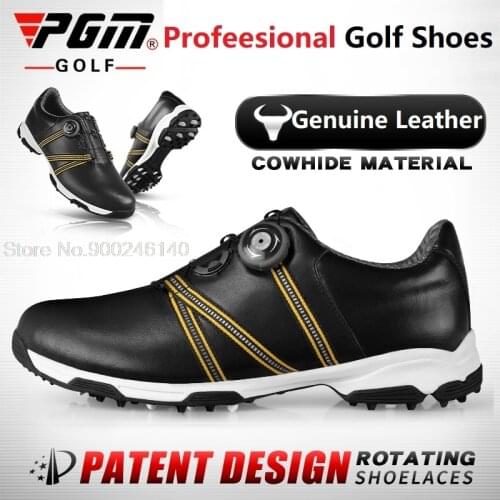Pgm Genuine Leather Golf Shoes Men Laces Send Activities Nail Automatic Revolving Sneakers Mens Spikes Breatheble Golf Shoes