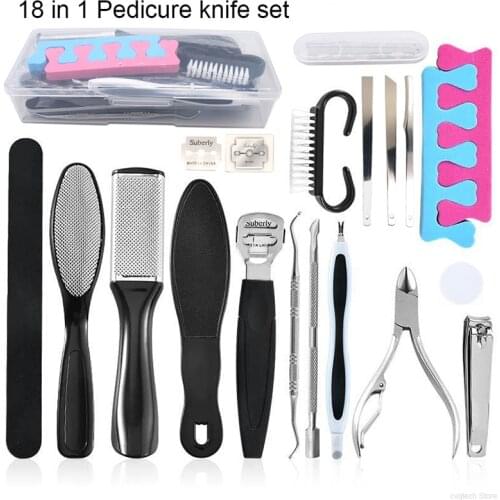 19 In 1 Foot File Pedicure Knife Set Foot Grinding Tool Peeling Pedicure Tool Nail Clippers Nail Set With Storage Box/Bag
