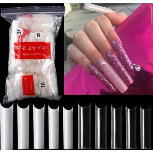 False Nails Half Cover Curved Straight Super Rectangular Fake Nails Natural Transparent Color Acrylic DIY Manicure Tools 500Pcs