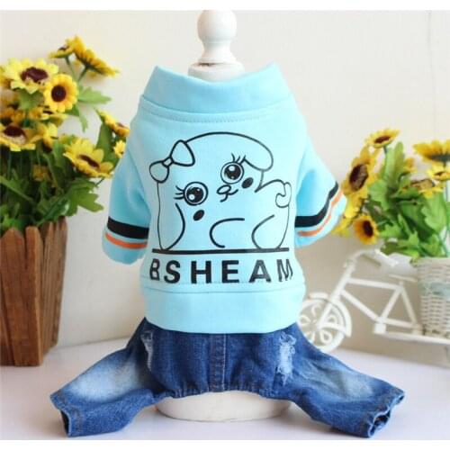 New Dog Clothes Autumn Winter Four-Legged Pet Jacket Denim Small Dog Coat Jeans Print Overalls Jumpsuit For Siberian Pup Teddy