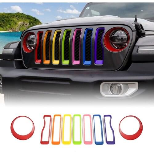 NEW Rainbow Grille Grill Inserts & Red Headlight Covers For 2018 for Jeep wrangler JL Red+Seven Color