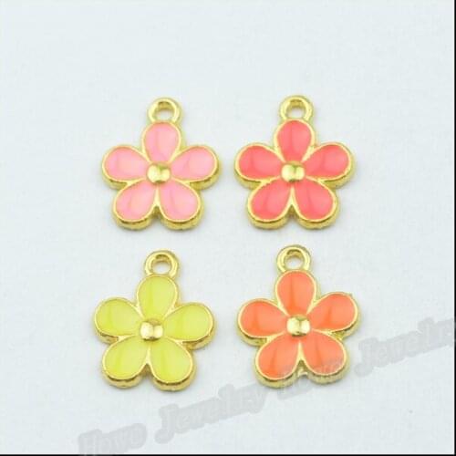 Wholesale 80 pcs Enamel Alloy Gold-color Jewelry Flower Pendants charms for bracelet necklace DIY jewelry making JC-542