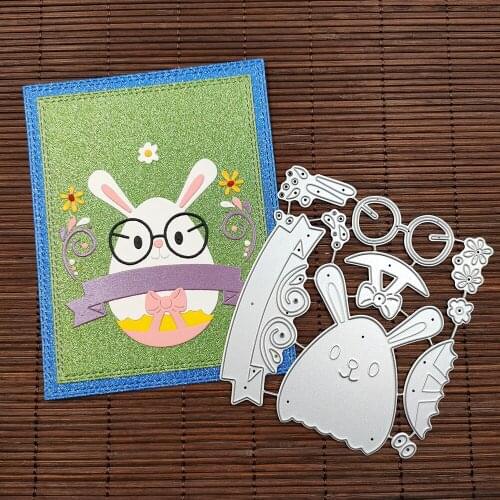 Easter Bunny With Glasses Metal Cutting Dies Stencil Scrapbooking DIY Album Stamp Paper Card Embossing Decoration 10.5x9.5cm