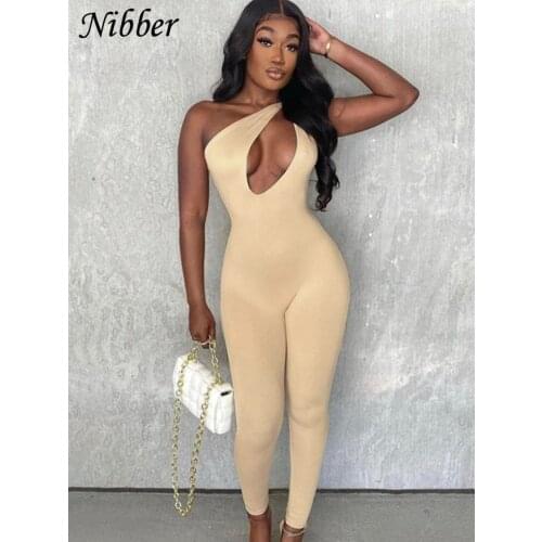NIBBER Sexy Hollow One-shoulder Jumpsuit Womens Jumpsuit 2021 Streetwear Solid Color Sleeveless Open Back Skinny Slim Jumpsuit