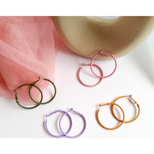Simple Green C Shape Hoop Earrings Fashion Colorful Round Earrings Gifts for Women