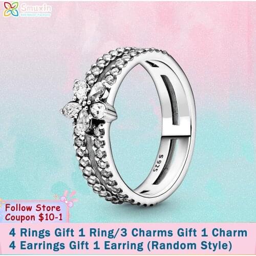 Smuxin 925 Sterling Silver Ring Sparkling Snowflake Double Ring Women Rings Ngagement Rings for Women Jewelry Making Girl Gift