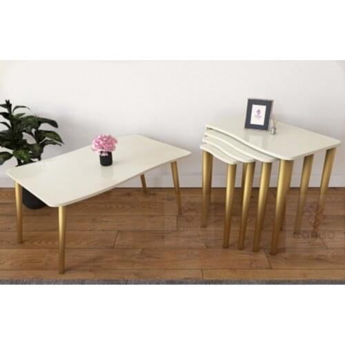 Modern Swan Series 4'lü Zigon Coffee table And Medium Coffee table Set/Cream-gold coffe table
