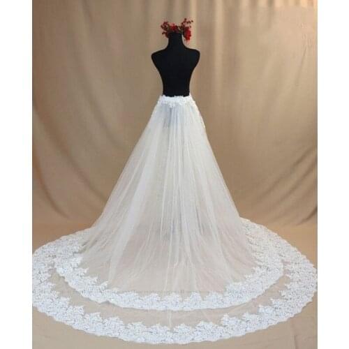 Bridal Wedding Skirt Applique Waistline A Line Floor Length Long Train Skirt White Sheer Lace Tulle Skirt Gorgeous Skirts